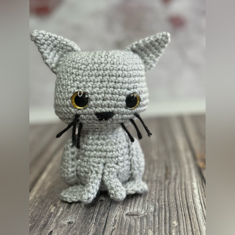 Silver Cat Amigurumi Toy Crochet Handmade